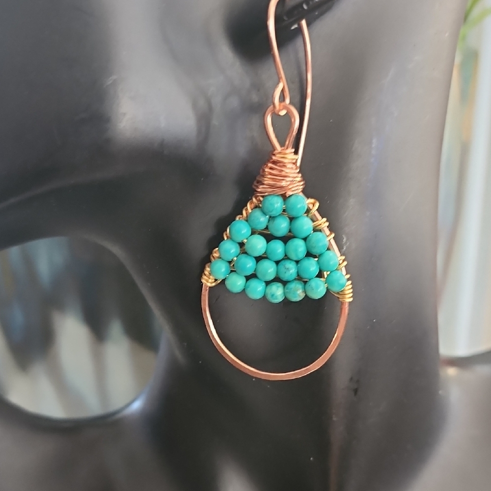 Elegant Turquoise and Gold Wire Wrapped Earrings